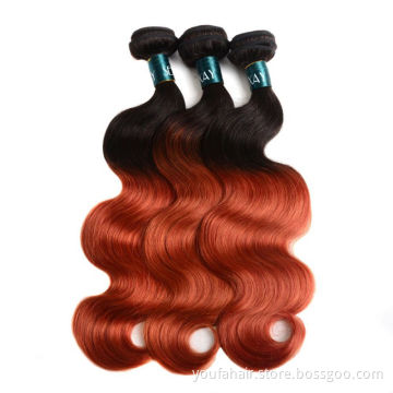 12A Vendor 1B/350 Golden Blonde Orange Ombre Color Brazilian Body Wave Virgin Human Hair 3 Bundles With Middle Part Lace Closure
